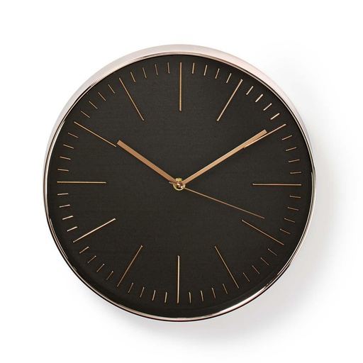 [145899] Rundt vægur | 30 cm i diameter | Sort og rosaguld