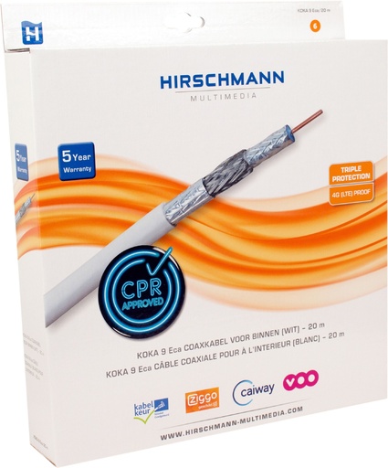 [141412] 6,9mm Coax Kabel På Rulle KOKA 9 Eca  20 m Hvid/Sølv