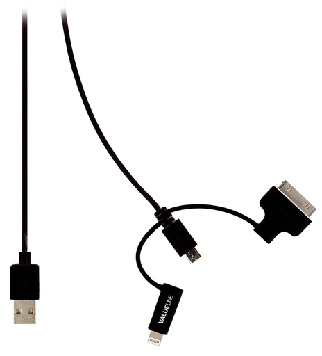 [135144] Lade/datakabel til Iphone 4 & 5 & microUsb-Sort