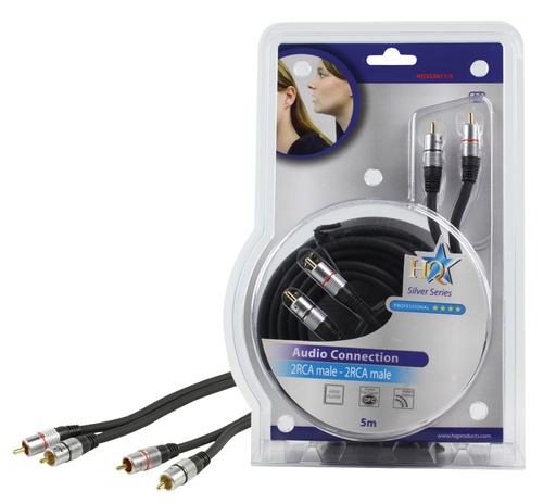 [135527] HQ Phono kabel, sort, 5m.