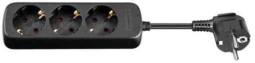 [109145] Stikdåse m/3 stik Schuko SORT, 1,5m. Uden afbryder