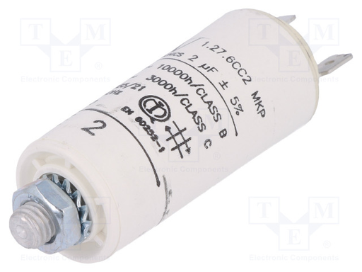 [147300] Motorstart kondensator 2uF, 420V 25x56,5mm.