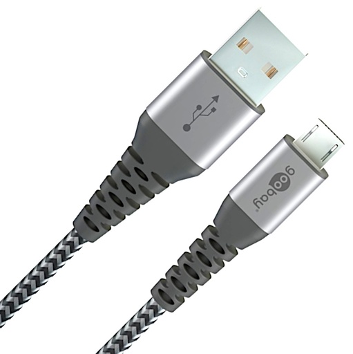 [148504] Micro USB > USB-A, textil, grå/sølv, 1 meter