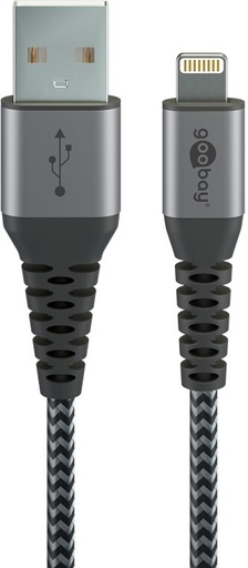 [148505] Apple Lightning til USB A ,Tekstil, grå/sølv, 2 meter