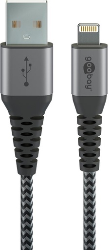 [148506] Apple Lightning til USB A ,Tekstil, grå/sølv, 1 meter