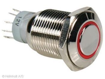 [149746] Metal Switch ON-(OFF) Rd LED-lys Momentan Hul:=16mm.