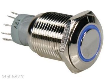 [149760] Metal Switch momentan-skifte  Bl LED-lys  Hul:=16mm.