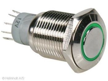 [149761] Metal Switch ON-(OFF) Grn LED-lys Momentan Hul:=16mm.