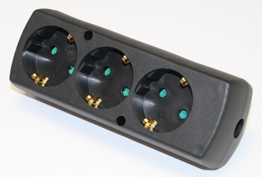 [150635] Stikdåse, Schuko, 3 udtag, uden kabel, sort