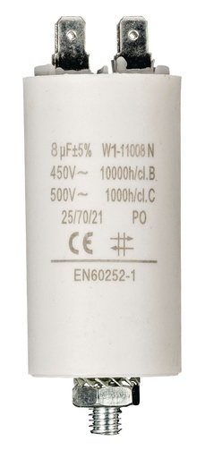 [150838] Motorstart kondensator 8uF 450VAC =35x65mm.