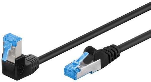 [151986] Netværkskabel CAT 6A vinklet 1x 90°, S/FTP (PiMF), sort, 1 m Kabellængde 1 m