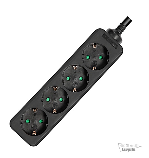 [152790] Stikdåse, Schuko, 4 udtag, 3m, sort