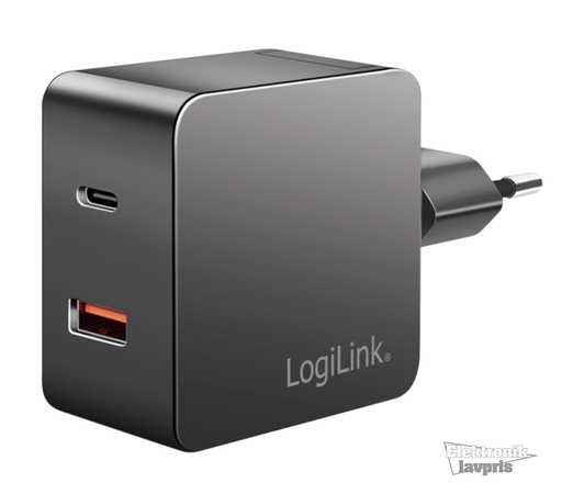 [153548] Dobbelt oplader - 1x USB-A, 1x USB-C, GaN, 45W, sort