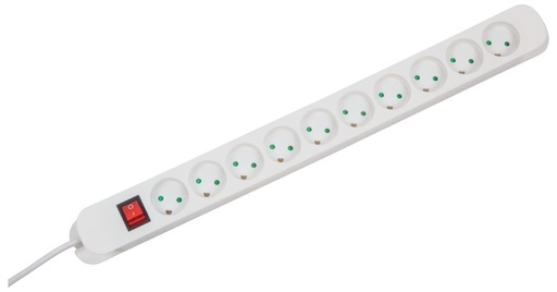 [153660] 10-stikdåse, Uden jord, HVID, 3 m. kabel, Med afbryder