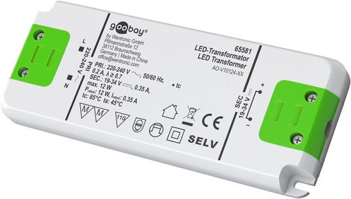 [153753] LED-konstantstrøms-driver 350 mA/12 W 19-34 V