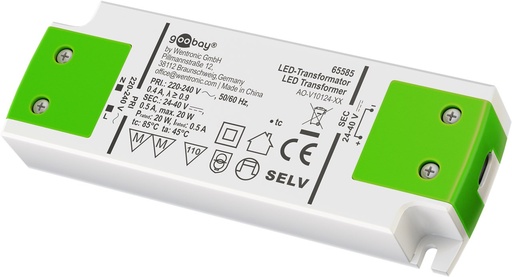 [153758] LED-konstantstrøms-driver 500 mA/20 W 24-40 V