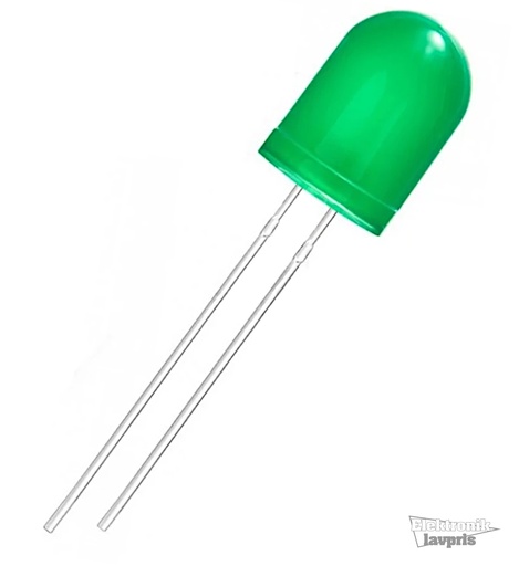 [153921] LED Lysdiode, Diffus grøn, 500-750mcd, 30deg, 10mm