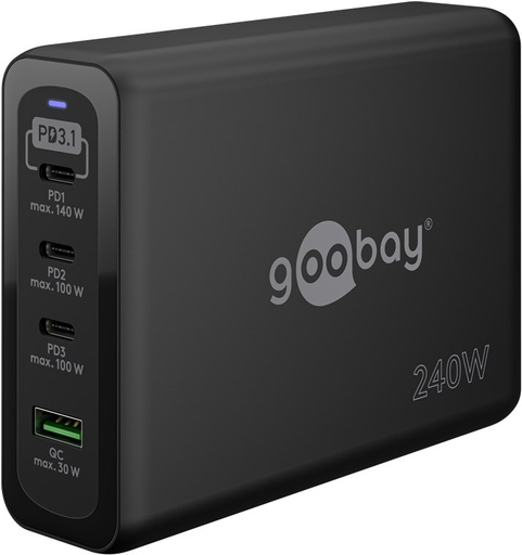 [154284] USB-C PD GaN multiport hurtigoplader (240 W),sort