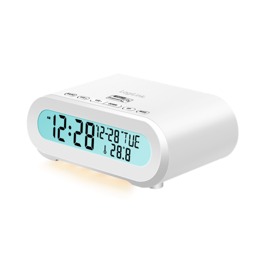 [154303] Radio vækkeur, temperatur, luftfugtighed, sleep timer, hvid