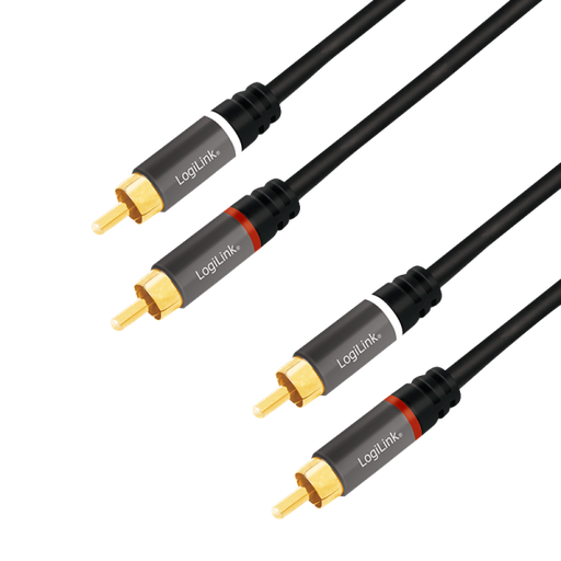 [154315] Audio cable, 2x RCA/M to 2x RCA/M, metal, black, 5 m