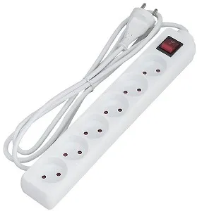 [48524] 6-stikdåse, Uden jord, HVID, 1,5 m. kabel, Med afbryder