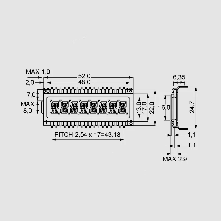 [79785] LCD-Display 8Dig (14-Segm) 7,0mm