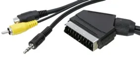 [96442] 3.5mm han + S-VHS + RCA -> Scart, kabel, 5,0 meter
