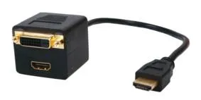 [96987] Kabelsplitter, HDMI ---> HDMI + DVI-D, guldbelagt