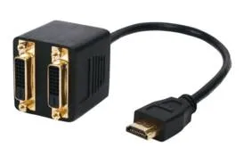[96988] Kabelsplitter, HDMI ---> DVI-D x 2, guldbelagt