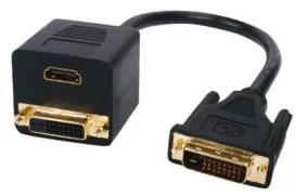 [96989] Kabelsplitter, DVI-D ---> HDMI + DVI-D, guldbelagt