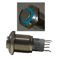 [97536] Tryktast Metal 16 mm 1 x NC + 1 x NO Blå ringlys