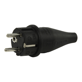 [111994] Schuko netstik han 230V, m. jord, 16A GUMMI, SORT