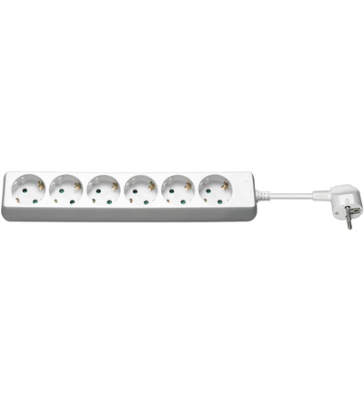 [116132] Stikdåse m/6 stik Schuko HVID 1,5m. Uden afbryder