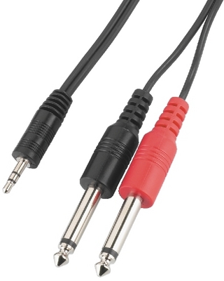 [116173] 3,5mm. stereo han - 2 x 6,3mm. mono jack han, 2m