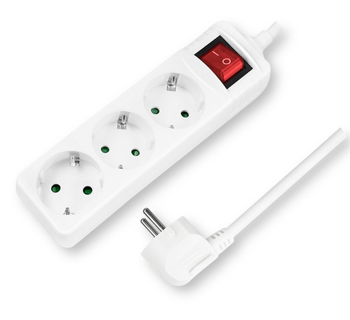 [93455] Stikdåse m/3 stik Schuko HVID 1,5m. Med afbryder