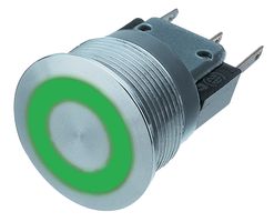 [103722] Metal Switch SPDT 250V 3A Green Ring Momentan MSM19SR-GN