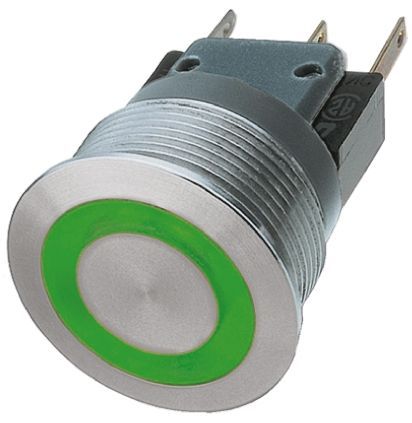 [103728] Metal Switch SPDT 250V 3A Green Ring Momentan MSM22SR-GN