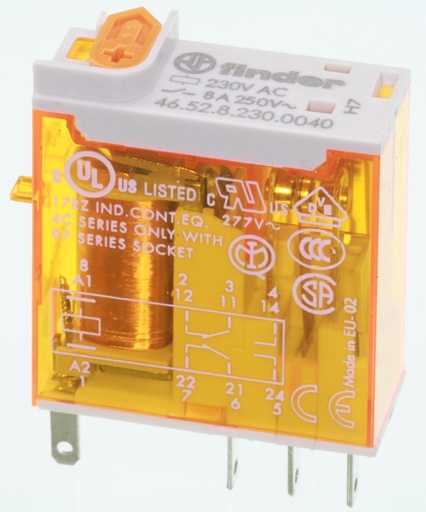 [103927] Finder Relæ 230VAC/0,5VA/28000R/2xSkifte/8A250VAC