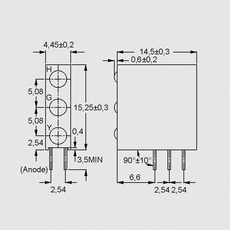 [107474] LED PCB Ind Red/Green/Yellow 63/25/40mcd