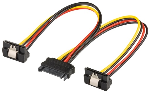 [116770] PC Y strømadapter, SATA, 1x stik til 2x stik, 90°
