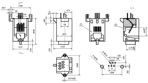 [118151] Modular-Jack Print 90° 6/6-Pole 