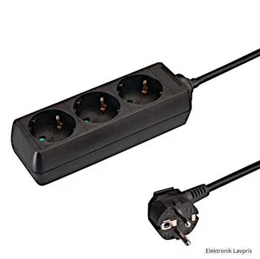 [127263] Stikdåse Schuko, 3 stik, 3 meter, sort