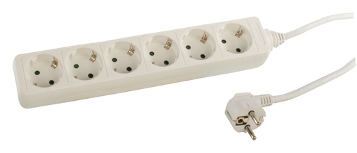 [127265] Stikdåse, 6 stik Schuko, 3m, hvid