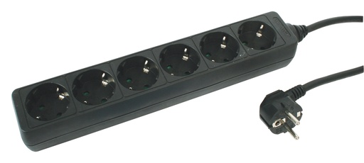 [127267] Stikdåse m/6 stik Schuko SORT, 1,5m. Uden afbryder