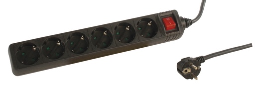 [127268] Stikdåse m/6 stik Schuko SORT, 3m. Med afbryder