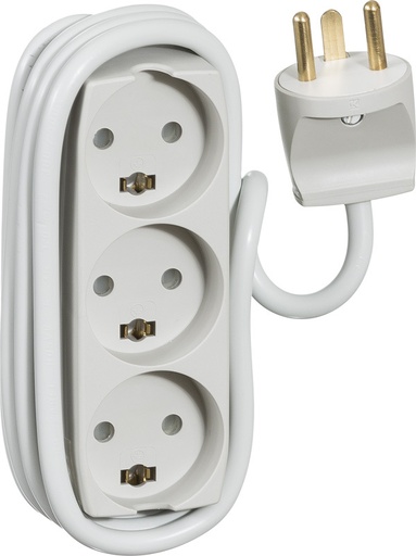 [127332] 3-Stikdåse, Med jord, Grå, 1,5 m. kabel