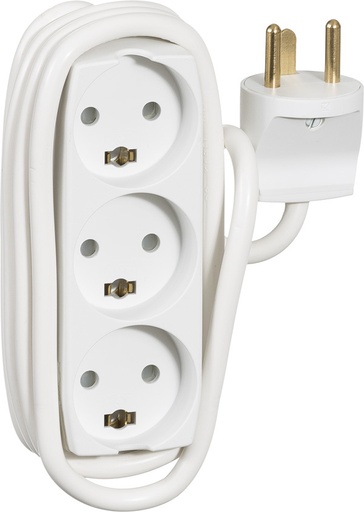 [127333] 3-Stikdåse, Med jord, Hvid, 1,5 m. kabel