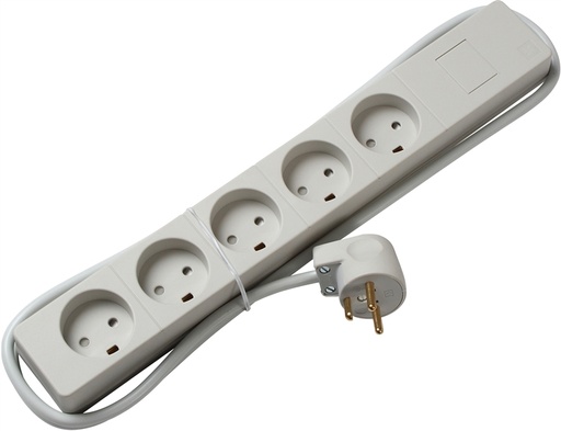 [127341] 5-Stikdåse, Med jord, Grå, 1,5 m. kabel
