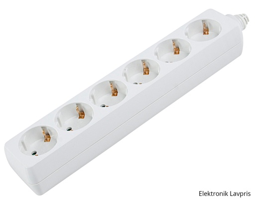 [129871] Stikdåse schuko, 6 udtag, uden kabel, hvid