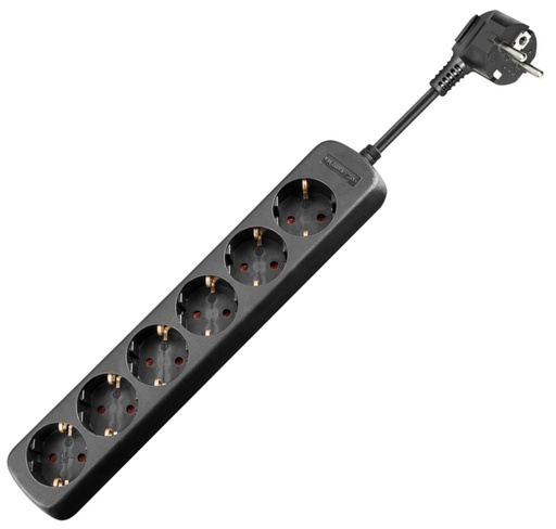 [100324] Stikdåse, 6 stik Schuko, uden afbryder, 3m, sort